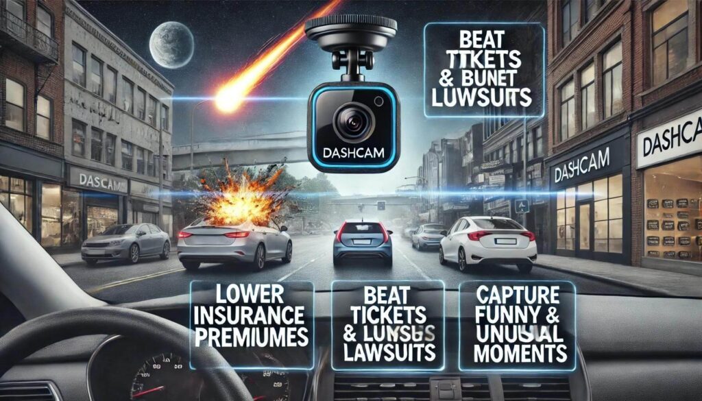 A car dashcam recording road footage for safety and security.