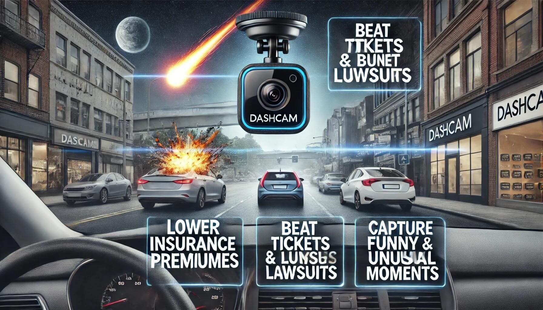A car dashcam recording road footage for safety and security.